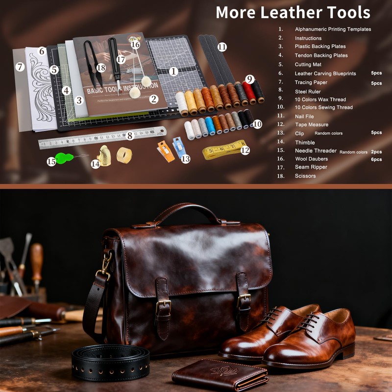 BUTUZE Leather Tools, Leather Crafting Kit with Leather Tool Rack,