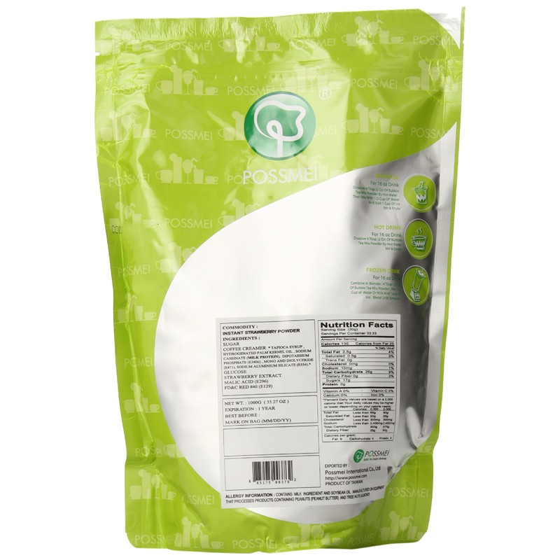 Possmei Bubble Tea Mix Instant Powder, Strawberry, 2.2 Pound