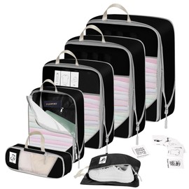 Suitcase Organiser, Packing Cubes Compression, 6-Piece Packing Cube Set for Holidays and Travel, Suitcase Organiser for Travel, Travel Accessories (Black)