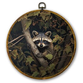 Mcehtle Moody Raccoon Wall Art Decor, Dark Academia Trash Panda Framed Canvas Prints 10x10, Vintage Cottagecore Rustic Botanical Round Wall Hanging Artwork Decorations for Home Bedroom Gallery