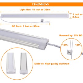 Lvyinyin RV Interior LED Lighting 15 Inch, DC 12V Light Bar Strip Fixture, for Camper Trailer Car Van Caravan Motorhome Truck Lorry Boat, Daylight White, 4Pack