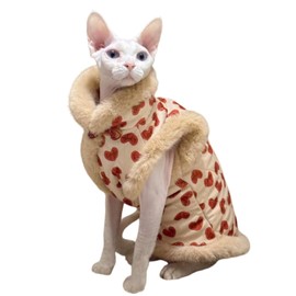 Faux Fur Sphynx Cat Clothes Chi-Pao, Cotton Hairless Cat Cheongsam Shirts Cat Vest Pet Sweater Clothes Kitten Apparel for Slim Cats (Red Heart, X-Large)