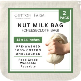 COTTON FARM FROM MEDITERRANEAN Cotton Farm C XL Nut Milk Bag (Cheesecloth Bag) C 14x14 Inch, All Purpose Bag for Cheese Making, Straining, Storage, Sprouting and more, 100% Unbleached Cotton, Washable & Reusable