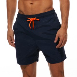 SONGDAI Men's Swim Shorts Quick Drying Swim Trunks Elastic Waistband Swimming Shorts Men's Swimwear Mesh Lining Board Shorts-Navy Blue-2XL