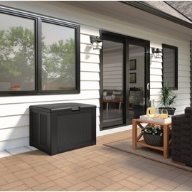 Rubbermaid Medium Resin Outdoor Storage Deck Box (74 Gal), Weather Resistant, Black, Deck Organization for Home/Backyard/Pool Chemicals/Toys/Garden Tools/Porch/Patio Cushions