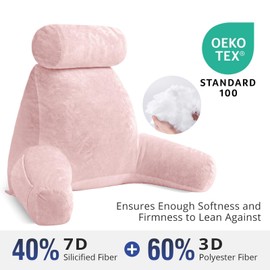 Sasttie Reading Pillow for Sitting in Bed Adult, Extra Large Back Pillow for Bed, Backrest Pillow with Detachable Head Support Cushion, College Dorm Essentials for Girls and Boys, Pink