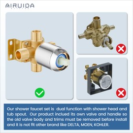 Airuida Shower Faucet Set with Tub Spout Bathtub Faucet Kit Shower Tub Faucet Set Complete Tub Shower Trim Kit with Solid Brass Rough-in Valve Rainfall Round 8 Inch Shower Head Chrome Polish
