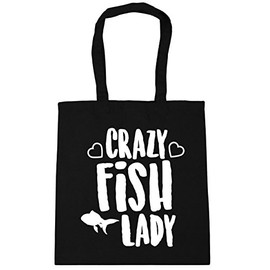 Hippowarehouse Crazy fish lady Tote Shopping Gym Beach Bag 42cm x38cm, 10 litres