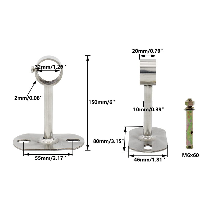 2Pcs Ceiling Mount Bracket, Heavy Duty Stainless Steel Wardrobe Pipe