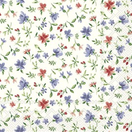 20 Napkins Fleurs Blue Red Flowers Mini Blue Red 33 x 33 cm
