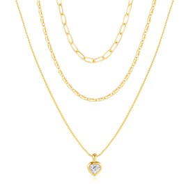 DHKCU Layered 14K Gold Necklaces for Women，Stackable Love Diamond Necklace