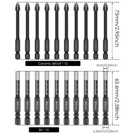 20Pcs 6mm Diamond Drill Bits Set Versatile Ceramic Tile Drill Bits with Quick Change Hex Shank Dry Diamond Core Drilling Tool for Concrete Marble Glass Tile