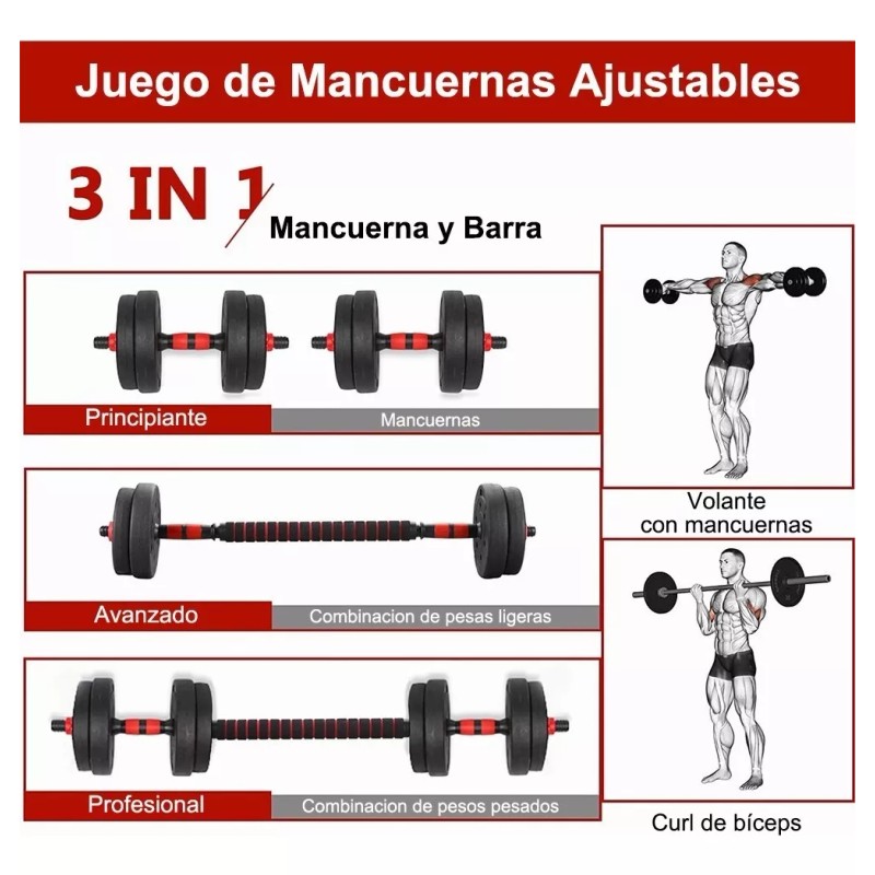 Lawuto Juego de mancuernas Lawuto barra recta ejercicio kit ajustables