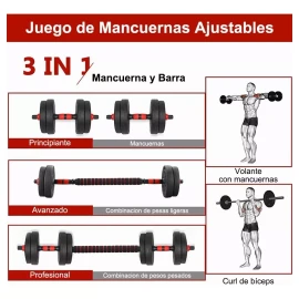 Lawuto Juego de mancuernas Lawuto barra recta ejercicio kit ajustables 15 kg color negro