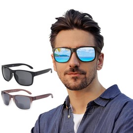 ESAVIA anteojos de sol bifocales para hombres, lectores de sol envolventes, grandes anteojos de lectura cuadradas de transición antirreflejos, protección UV400, Negro y gris, M