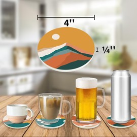 Boho Coasters Bohemian Absorbent Coasters for Drinks Mountain Sun and Moon Ceramic Coasters with Cork Base for Coffee Table Housewarming Birthday Gifts Set of 6