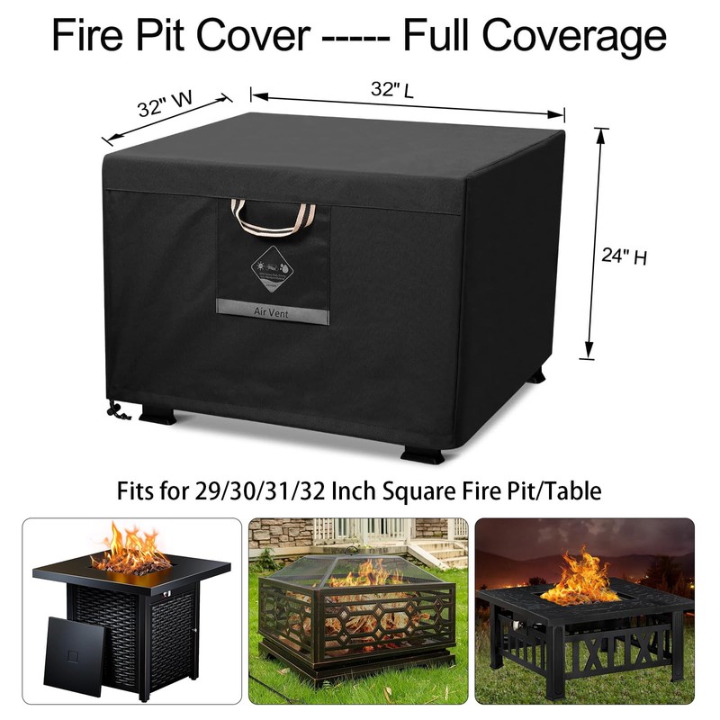 QH.HOME Fire Pit Cover Square Heavy Duty Fabric 100% Waterproof,