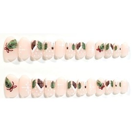 Holiday Cabin Matte Short Oval Press On Nails - 24 Pieces - Artificial Nails - Christmas Nails