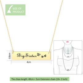 CERSLIMO Sister Gifts from Sister - Stainless Steel Sister Necklaces, 4 Pcs Big Sis & Little Sis & Middle Sis & Baby Sis Matching Pendant Necklaces | Birthday Gifts for Sister Christmsa Gifts, Gold