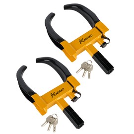 KNFRXO Trailer Security Adjustable Tire Lock 2PK Anti Theft Wheel Lock for Trailers, Car, SUV, Boat, Motorcycle, Golf Cart - Great Deterrent, 6 Alike Keys (Black-Yellow)