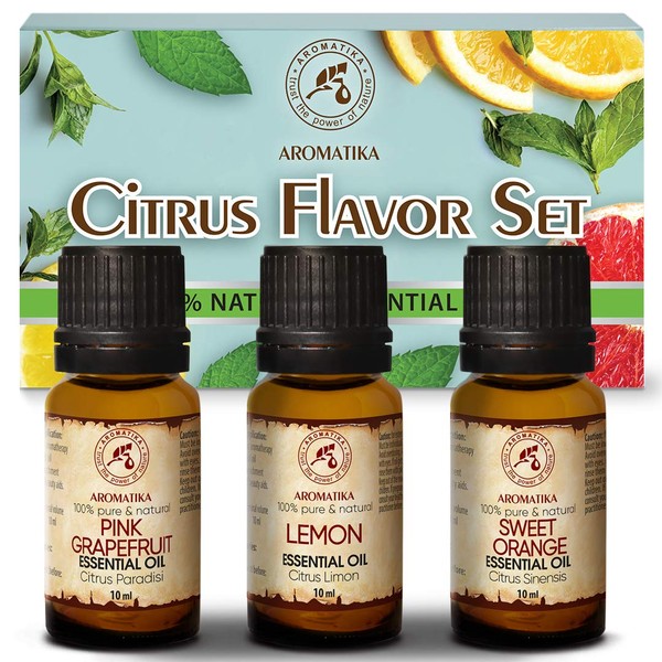 Gift Set Citrus Oil - Lemon Oil 10 ml - Orange Oil 10 ml - Grapefruit Oil 10 ml - 100% Natural Essential Oils for Diffusers - Aromatherapy - Burner & Humidifier - Beauty - Spa - Relax