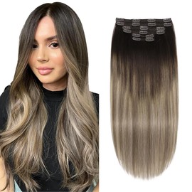 XDhair Balayage Clip in Hair Extensions 20inch 120g 6Pcs Ombre Balayage Dark Brown to Chestnut Brown and Dirty Blonde Clip in Hair Extensions Straight for Women#2/6/18 20inch