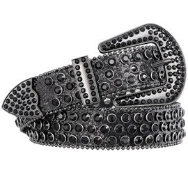 FIORETTO Men Women Rhinestone Belt Bling Shining Diamond Cowgirl Cowboy Western Studded Leather Belt Waist Belt for Jeans Pants Black