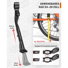 HENMI Pro+ Bicycle Stand 24-29 Inch Height Adjustable Rear Stand for E-Bike, Mountain Bike, Trekking Bike, City Bike, Road Bike