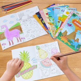 Xustanina 24 Pack Children's Coloring Books, Birthday Party Supplies, Includes Sea Creatures, Farm Animals, Watermelon Fruit, Hawaii, Numbers, Desserts.
