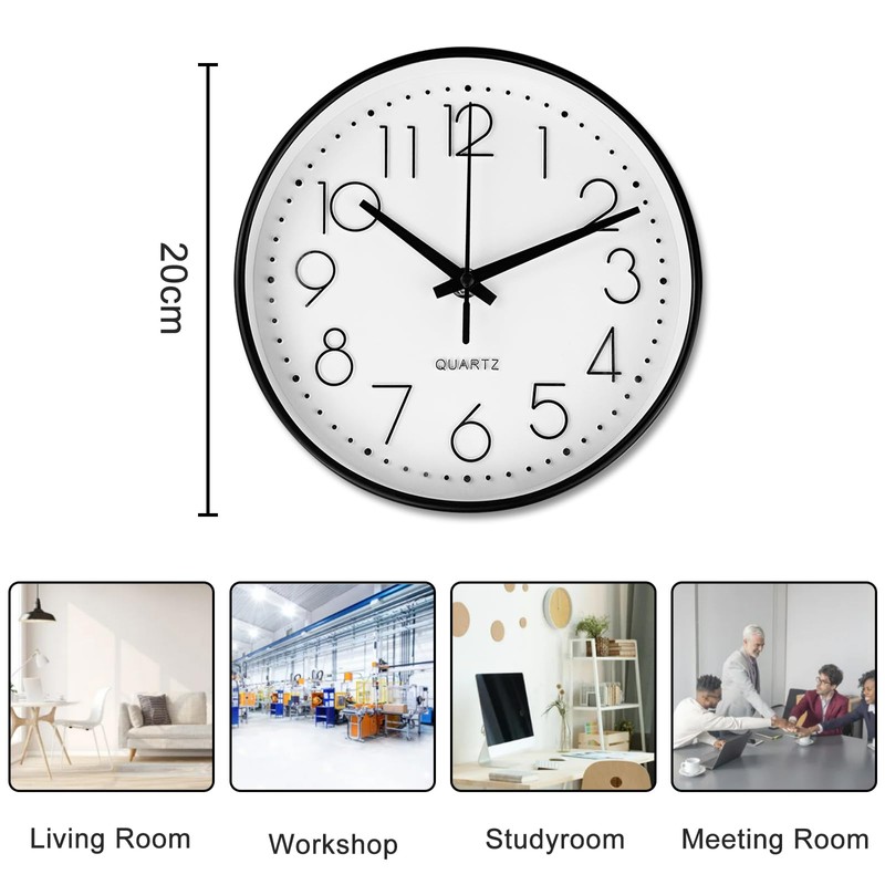 Gentpovth 8 Inch 20 cm Wall Clock, No Ticking Noise,