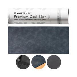 Wolvende Premium Distressed Faux Vegan Leather Desk Mat | Multifunctional Desk Pad for Home Office | (Black/Grey, 15.75" x 36")