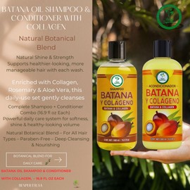 Batana Oil Shampoo with Collagen, Rosemary & Aloe Vera & Conditioner Combo – 16.9 fl oz Each – Nourishing & Moisturizing Combo – Salt-Free, Paraben-Free – For Dry & Thinning Hair – Men & Women