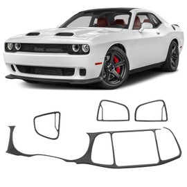 Fancemot 4PCS Real Carbon Fiber Center Console Dashboard Cover Trim Compatible with 2015–2023 Dodge Challenger, Instrument Cluster Fascia Panel Protector, Interior Decor Sticker Accessories