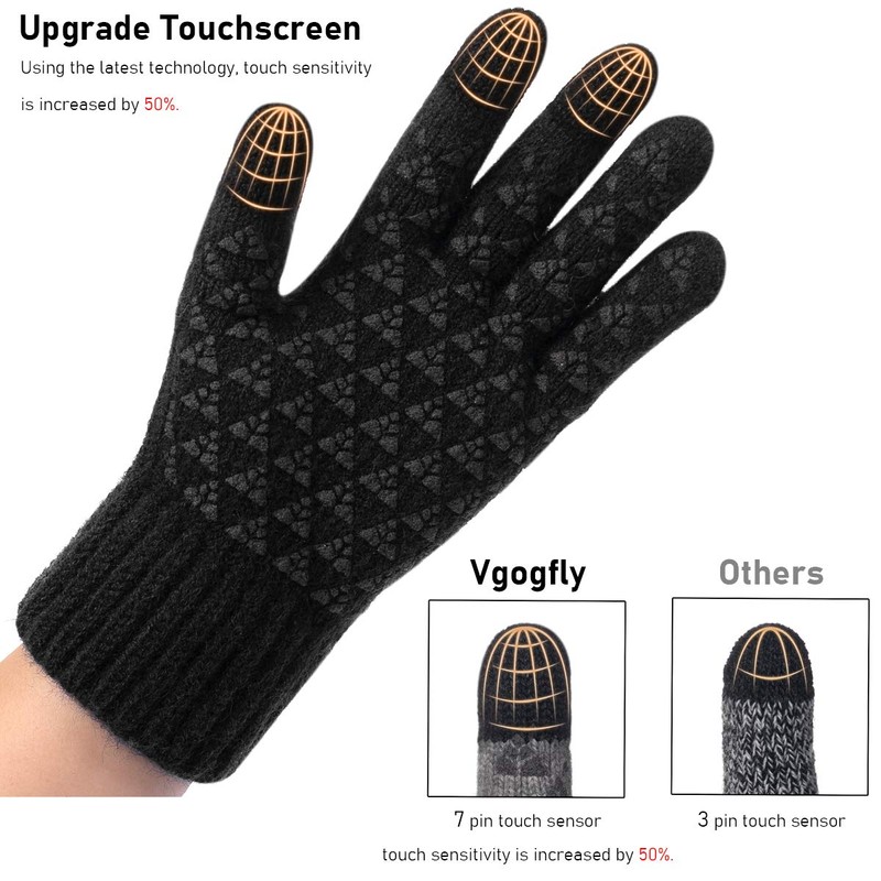 Vgogfly Winter Knit Gloves Warm Full Fingers Men Women with
