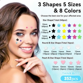 Hydrocolloid Patches for Face - 352 Count, 8 Colors, 5 Sizes | Cute Facial Stickers, Skin Care Spot Covers, Absorbing Hydrocolloid Face Patches