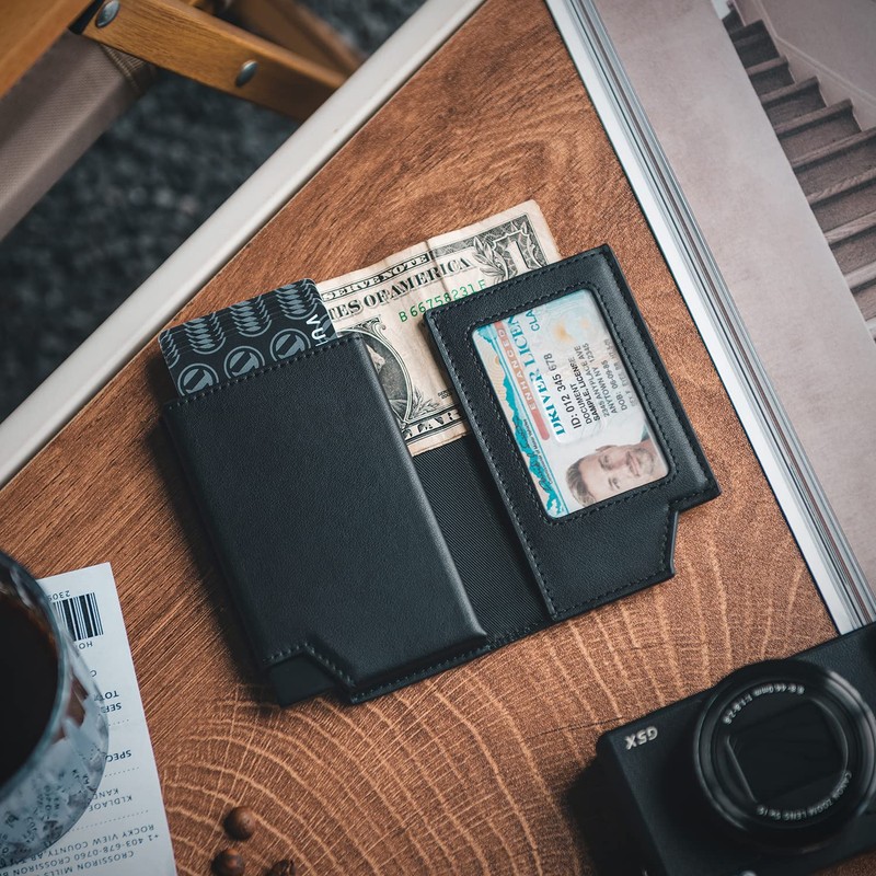 VULKIT Cartera para Hombre Minimalista Pop-Up Tarjetero RFID Bloqueo Cierre
