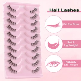 Sixstarhair Half Lashes with Clear Band False Eyelashes Natural Look 10 Pairs Handmade Soft Cat Eye Lashes Wispy Reusable 3/4 Corner Lashes