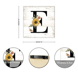 Monogram Letter E Wooden Sign Black Letter Sunflower Flower Plaque Inspired Monogram Rustic Wood Wall Hanging Decoration For Home Front Door Porch Garden Yard Housewarming Gift 16x16in