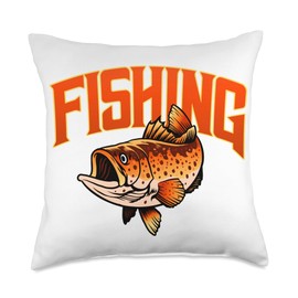 Angler, Fischer, Angel Fish Fish Outifts And Gifts Angel, Angler Fisherman Outfit Bass Fishing Throw Pillow, 18x18, Multicolor