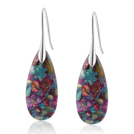 BOBOXZSZD Natural Healing Stone Fishhoop Dangle Drop Earrings Statement Gold silver earrings ﻿ (Rainbow Blue - Silver Hook)