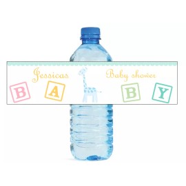 Design That Sign 100 Baby Boy Giraffe Baby Shower / Birthday Water bottle labels self stick