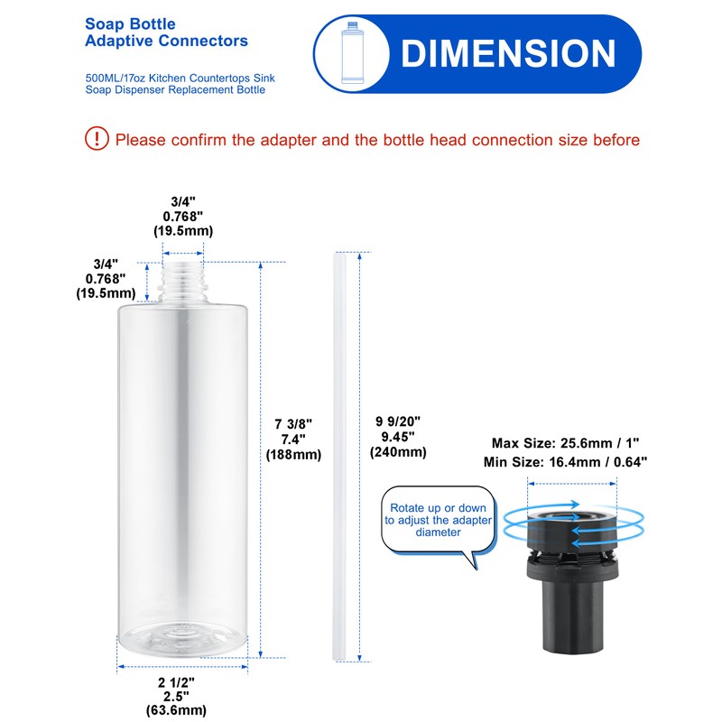 Updated Soap Dispenser Bottle for Kitchen Sink Replacement - 500ML/17oz