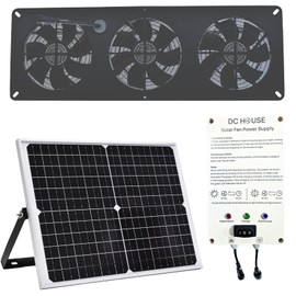 25W Solar Powered Exhaust Fan Kit with 12000mAh Lithium Battery Ideal for Chicken Coops Greenhouses Attics and Sheds 2600RPM 10ft Cord IP67 Waterproof Black