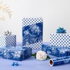 WERNNSAI Blue Floral Wrapping Paper Roll - 1 Roll 17”x