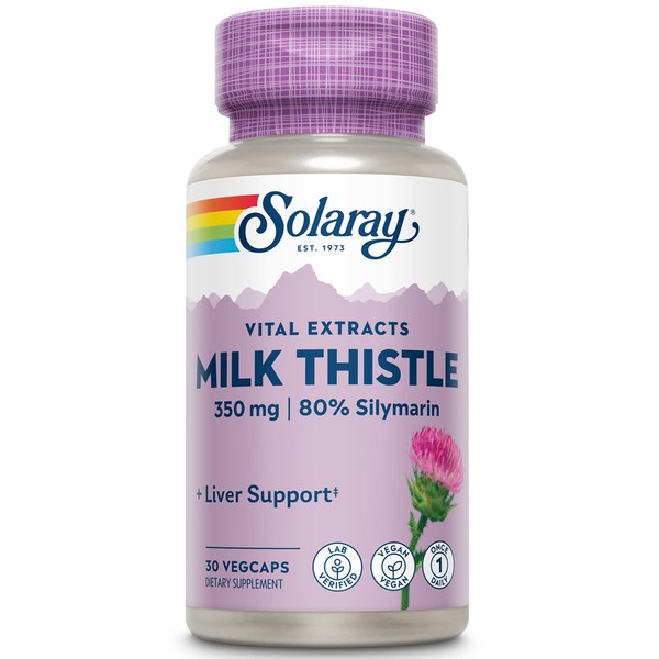 SOLARAY Milk Thistle Seed Extract 350 mg Guaranteed to Contain 80% Silymarin, Traditional Liver Support, Vegan & Lab Verified for Quality, 60 Day Money-Back Guarantee, 30 Servings, 30 VegCaps