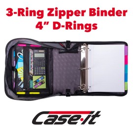 Case-it The King Sized Zip Tab Zipper Binder - 4 Inch D-Rings - 5 Subject File Folder - Multiple Pockets - 800 Sheet Capacity - Comes with Shoulder Strap - Fire Red D-186 (4 Pack)