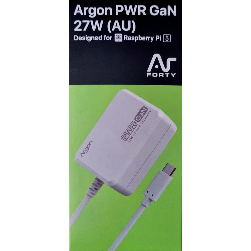 Argon PWR GaN 27W USB-C Power Supply, Compatible with Raspberry