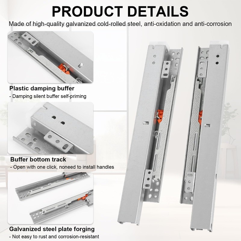 Underfloor Guides Floor Mounting Drawer Runners, 1 Pair 200 mm