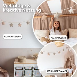 LILIMAUS Star Bunting Fabric [in 12 Colours] Bunting Children's Room - 100% Cotton Handmade Garland Fabric - Bunting Muslin - House Bed Decoration Girls & Boys - Garland Decoration Baby Room