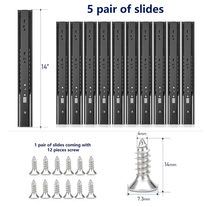 Ravinte 14 Inch Soft Close Drawer Slides 5 Pairs 10